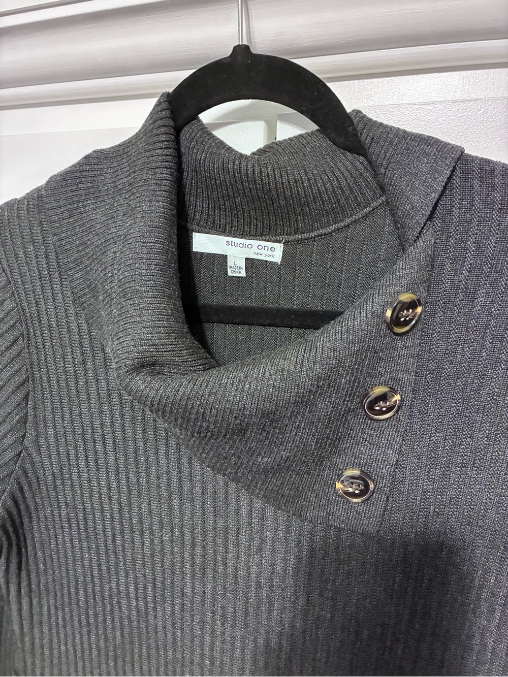 Button-Neck Ribbed Sweater Dress - Picture 2 of 3